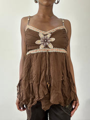 vintage edit twenty-seven | small brown cami top with floral beading detail