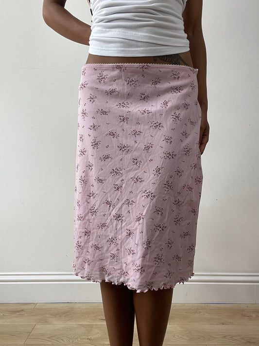 midsummer edit | medium lilac pink midi skirt with floral pattern