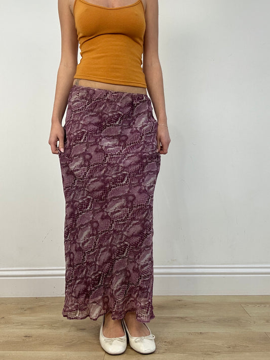 vintage edit: date night | taille: S · couleur: violet · article: jupe · détails: serpent + motif + longueur maxi