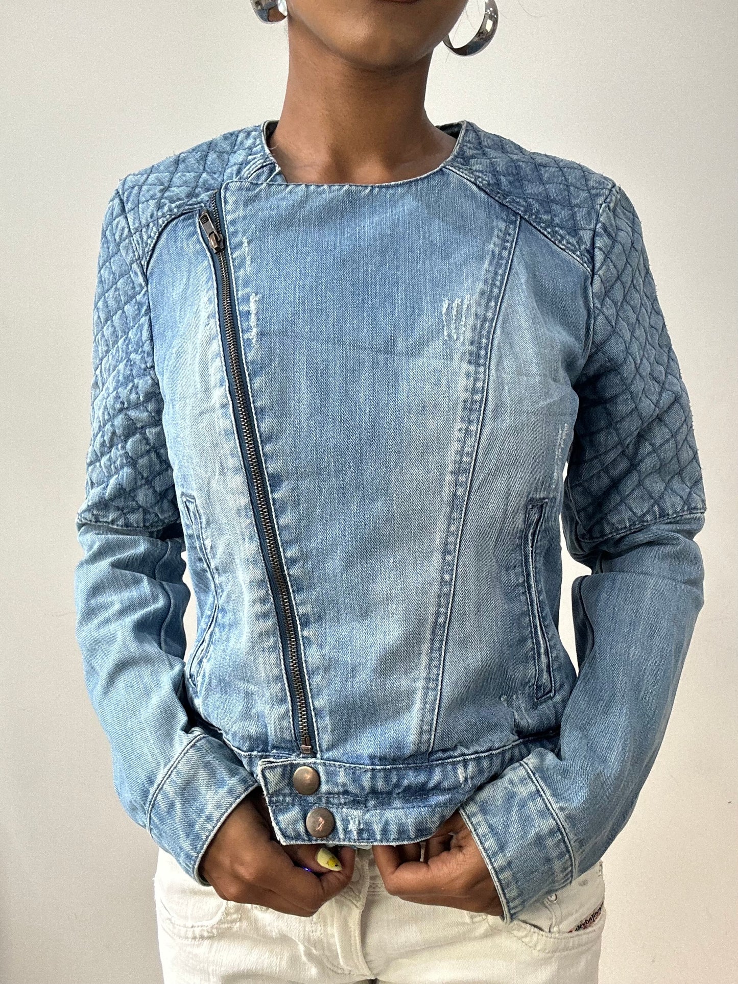 vintage edit thirty-two | small blue pinkie denim jacket with diamond stitch detailing