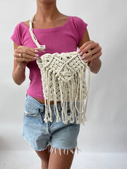 SUMMER SOLSTICE DROP | white crochet crossbody bag with tassels