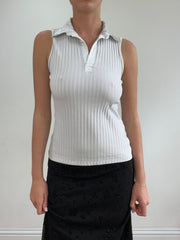 💻💚vintage edit twenty-two | small white old label next ribbed collared top