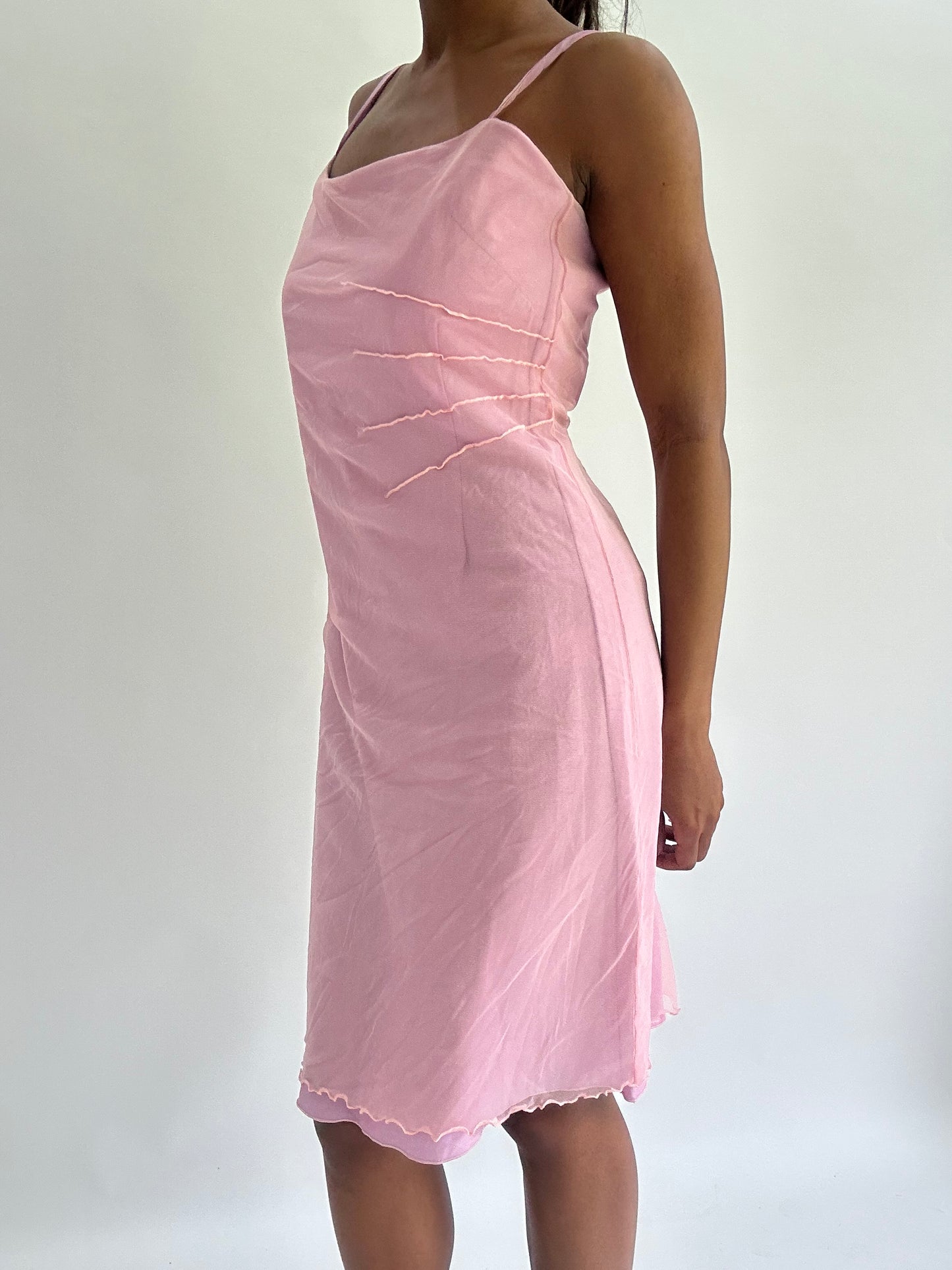 zara larsson drop | small/medium pink mesh overlay mini dress