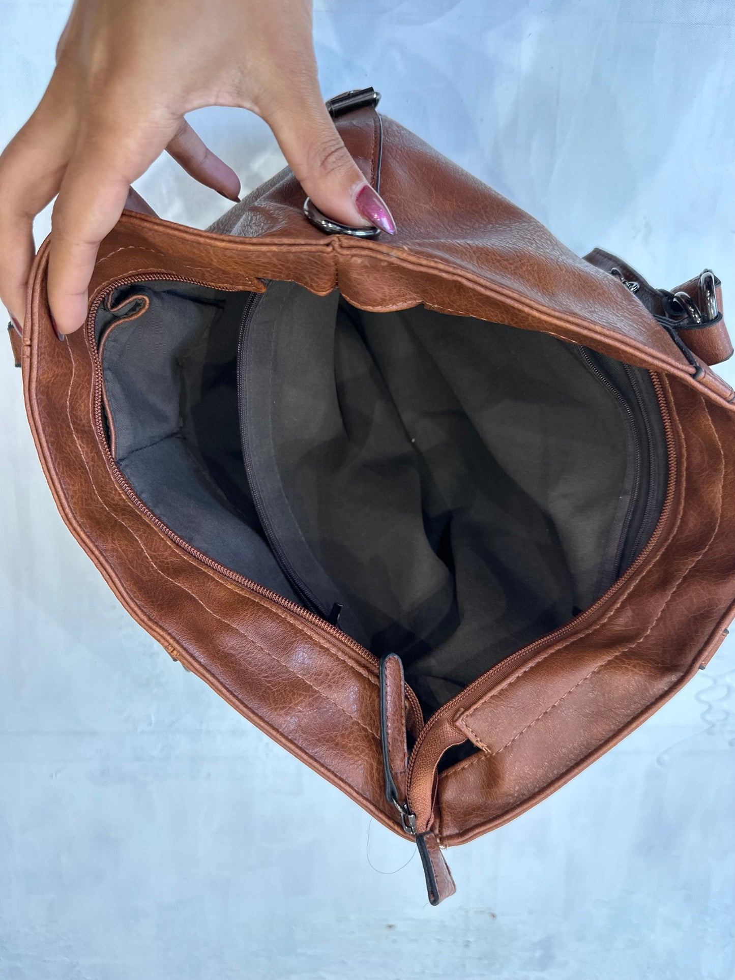 winter edit | brown faux leather shoulder bag with zip details