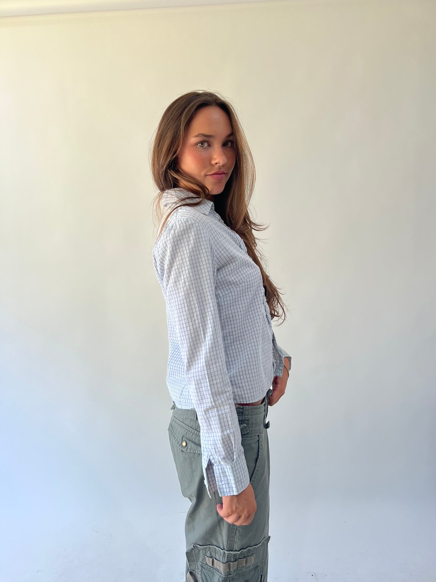 back to school drop | medium blue plaid long sleeve shirt