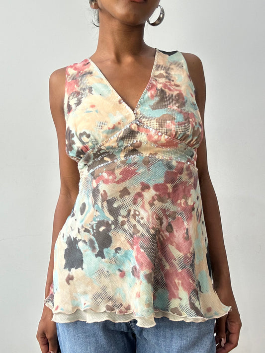 midsummer edit | medium beige and pink floral top