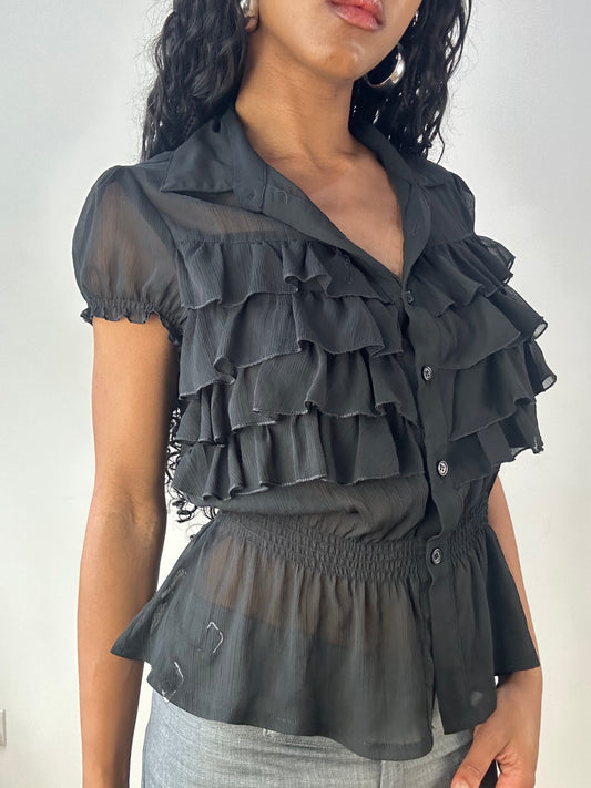 vintage edit twenty-three | small black sheer blouse with ruffles