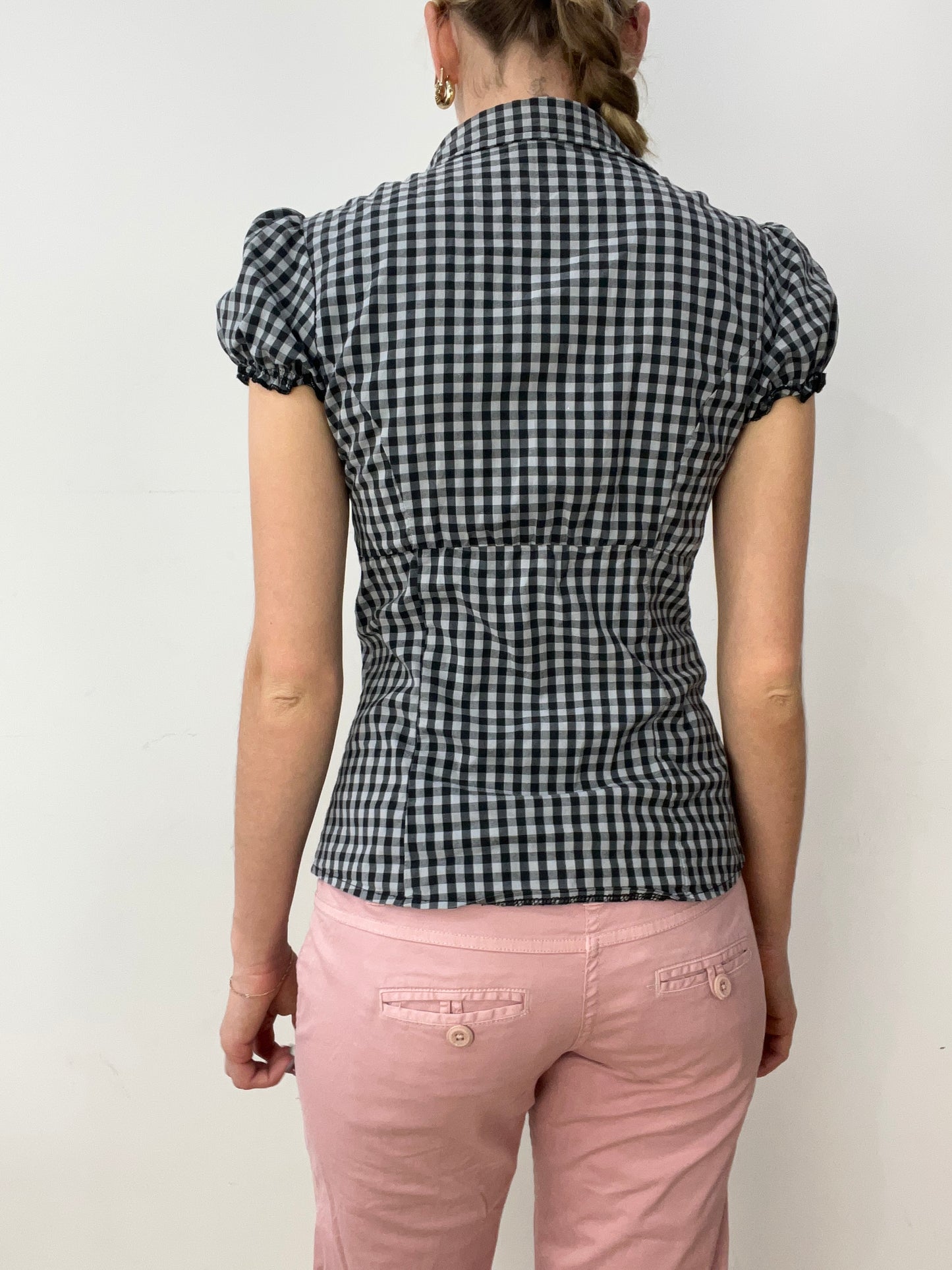 vintage edit thirty | small black and grey short sleeve shirt with gingham print