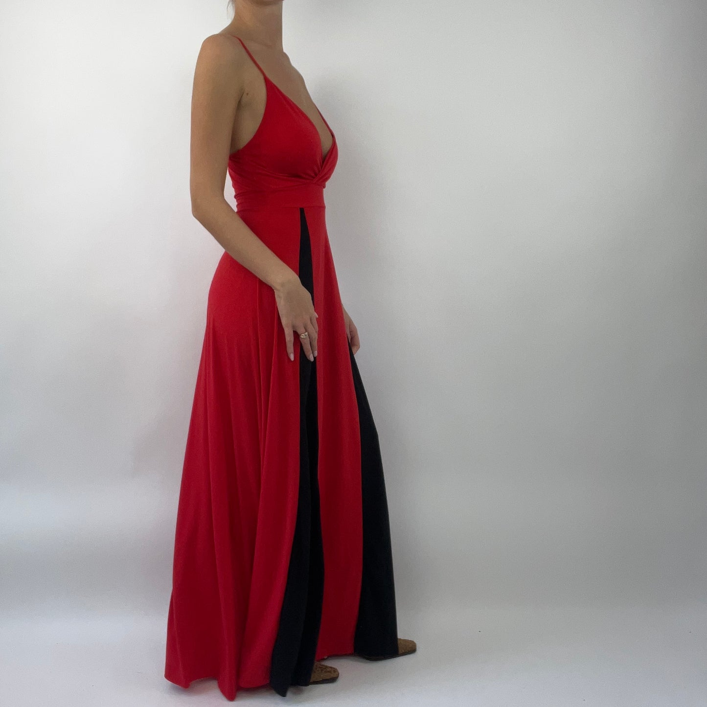 PROM SEASON DROP | small red maxi dress with black panelling