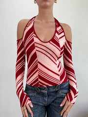 💻BEST PICKS | small red and pink halterneck and off the shoulder stripe top