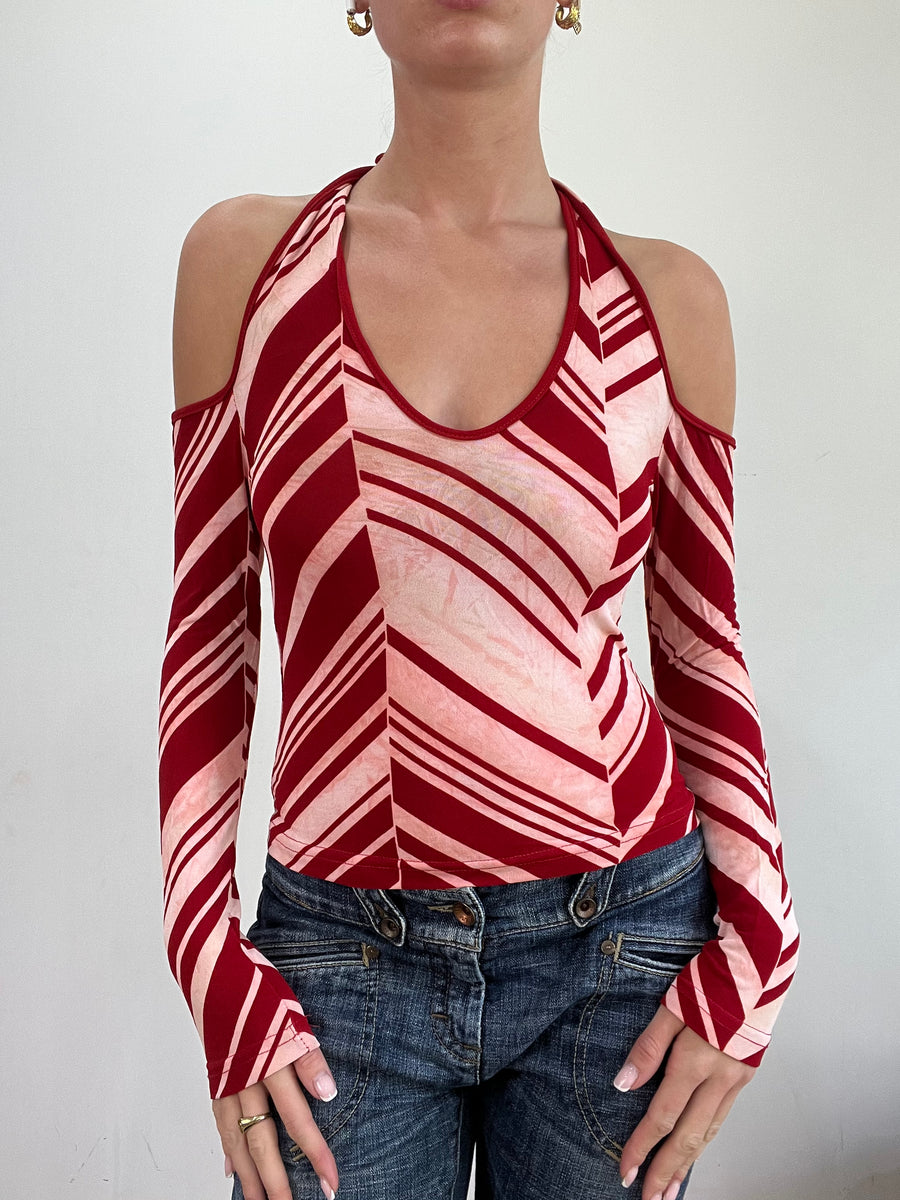 💻BEST PICKS | small red and pink halterneck and off the shoulder stripe top