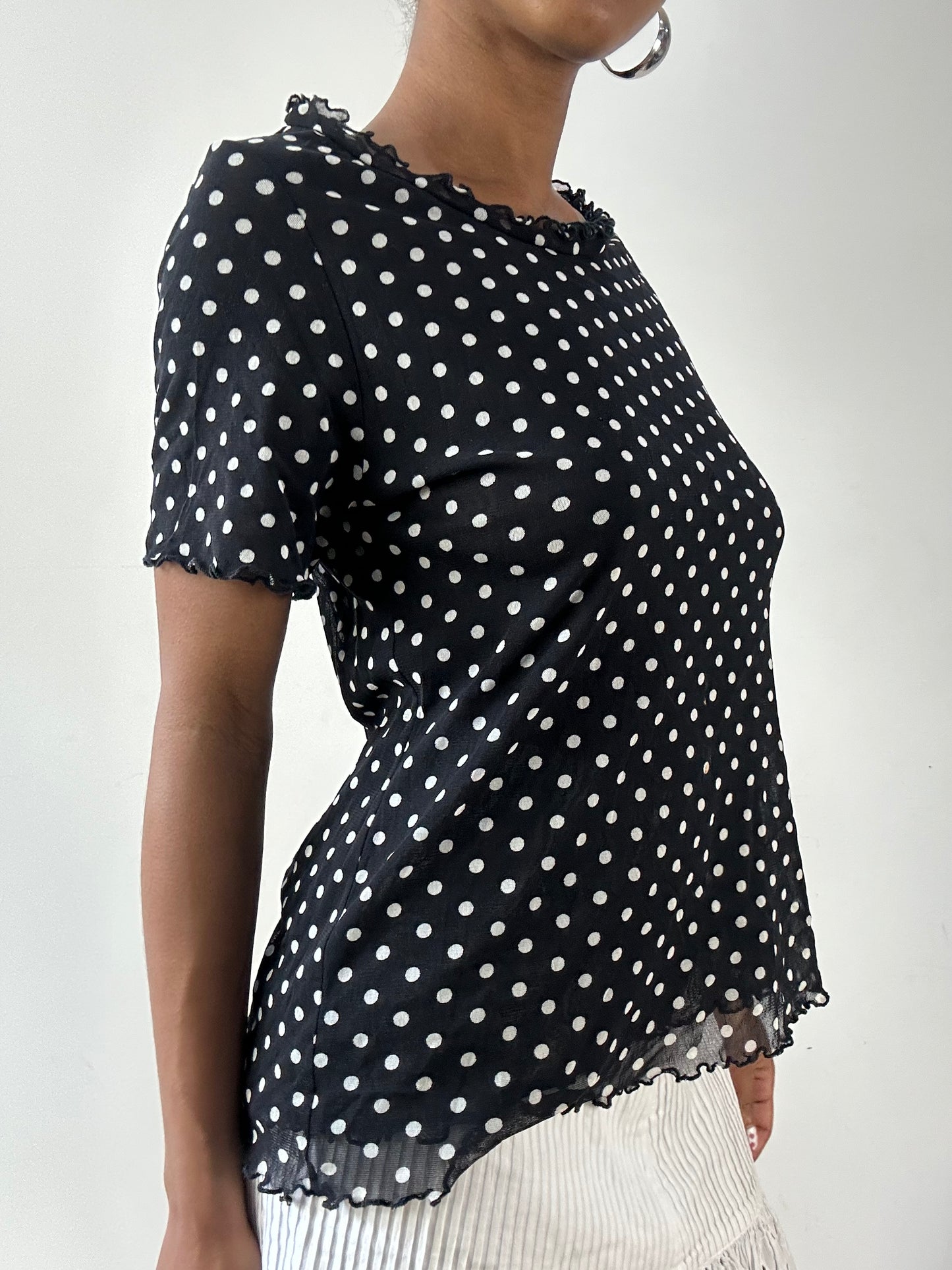vintage edit twenty-seven | medium black and white polka dot mesh overlay top