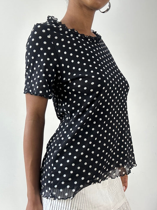 vintage edit twenty-seven | medium black and white polka dot mesh overlay top