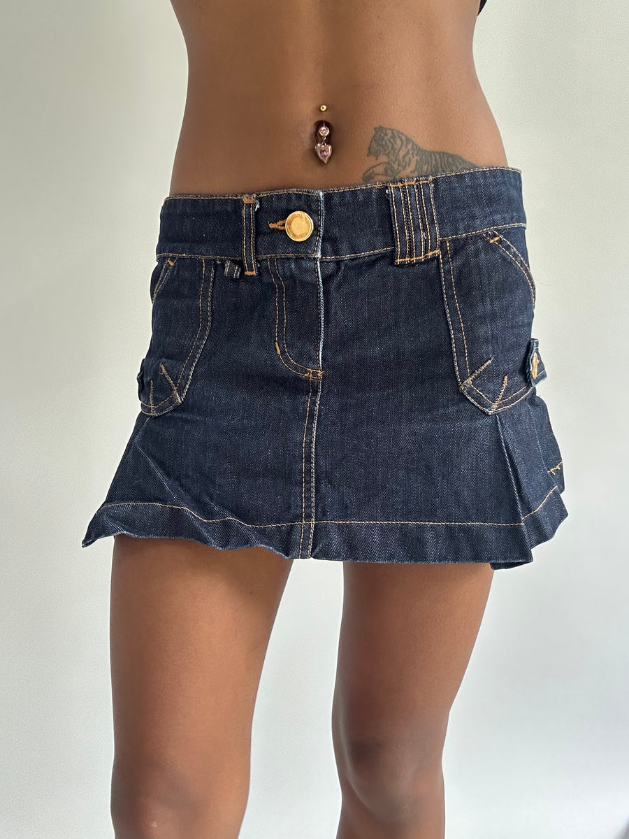 euro trash | small blue mini skirt with gold stitching