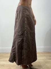 BEST PICKS | medium brown denim maxi skirt with floral embroidery