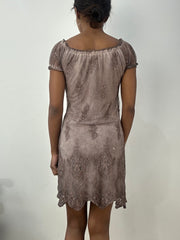 BEST PICKS | small grey mauve babydoll midi dress with mesh overlay