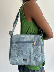 summermaxxing drop | blue denim patchwork shoulder bag