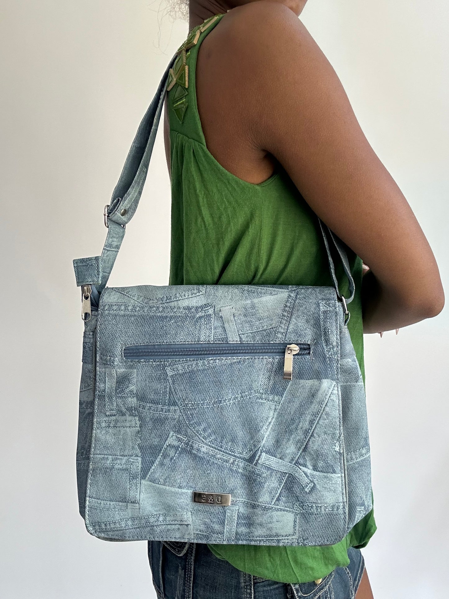 summermaxxing drop | blue denim patchwork shoulder bag