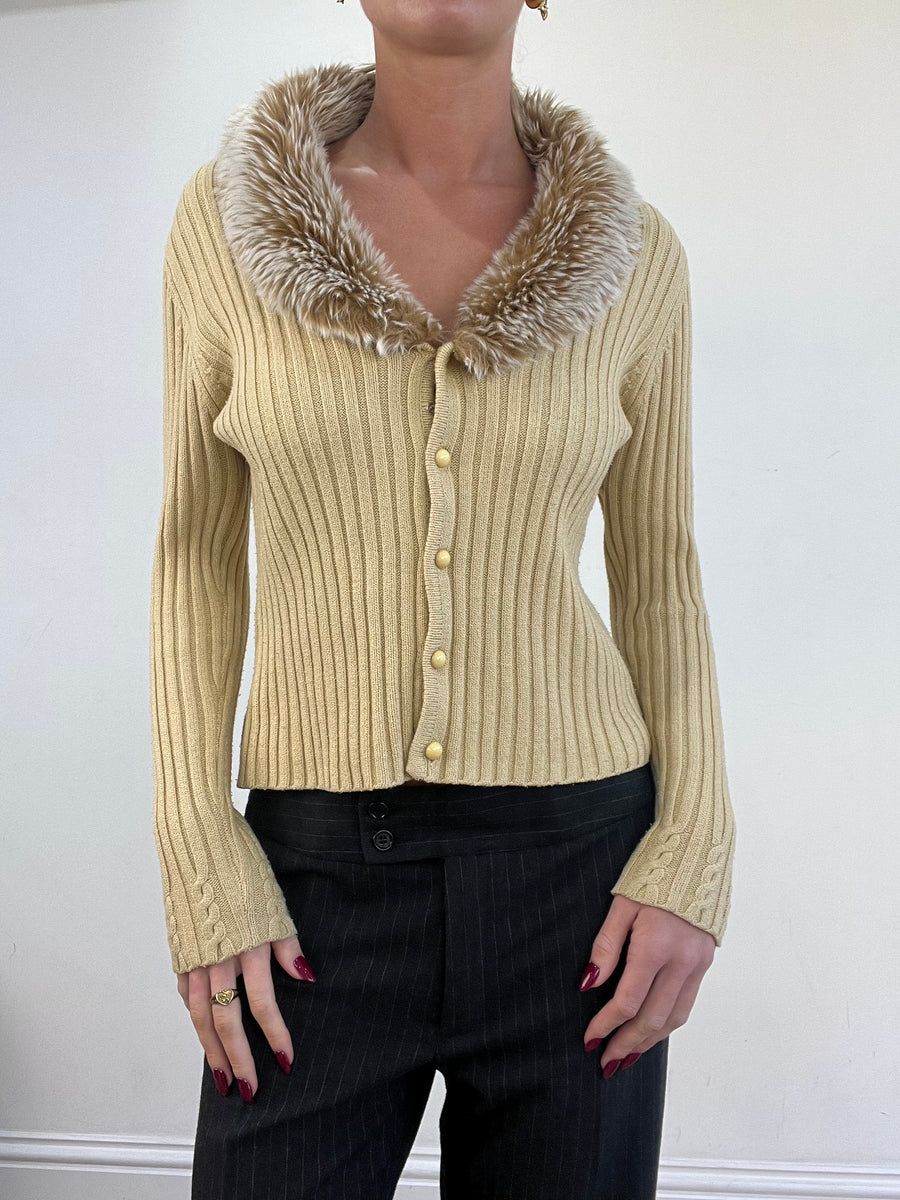 vintage edit thirteen | medium beige ribbed faux fur cardigan