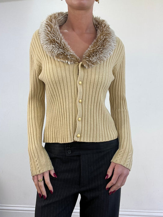 vintage edit thirteen | medium beige ribbed faux fur cardigan
