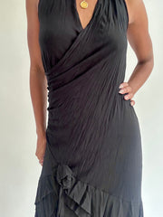 BEST PICKS | small black asymmetric halterneck midi dress