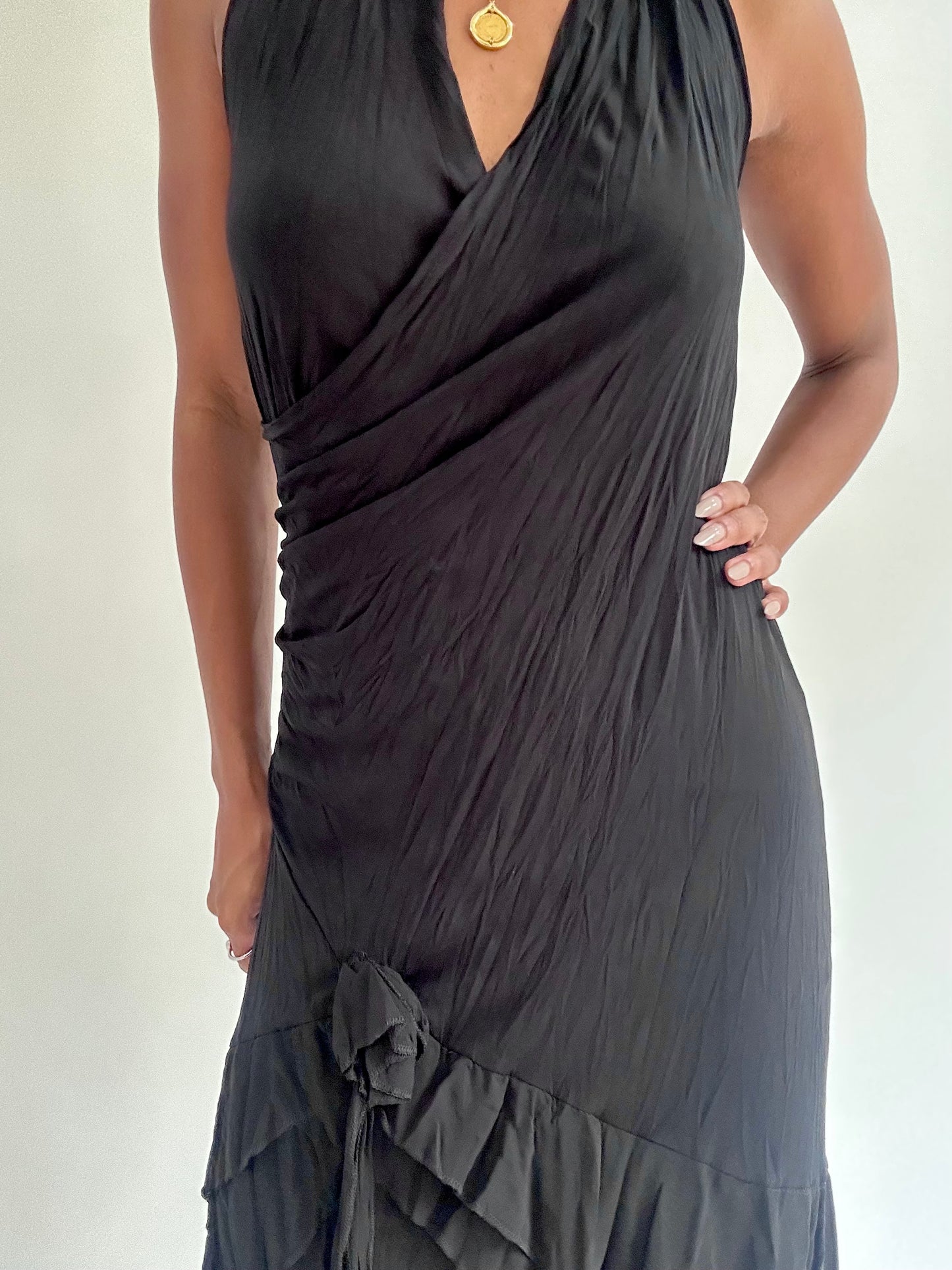 BEST PICKS | small black asymmetric halterneck midi dress