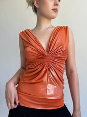 Y2K| medium orange shimmery top