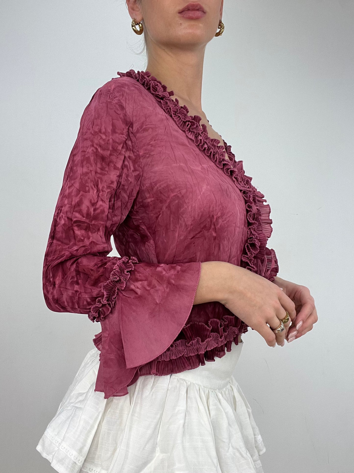 vintage edit ten | small purple ruffle tie up shirt