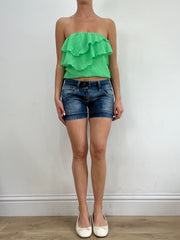 💻‼️ green mesh frilly bandeau top