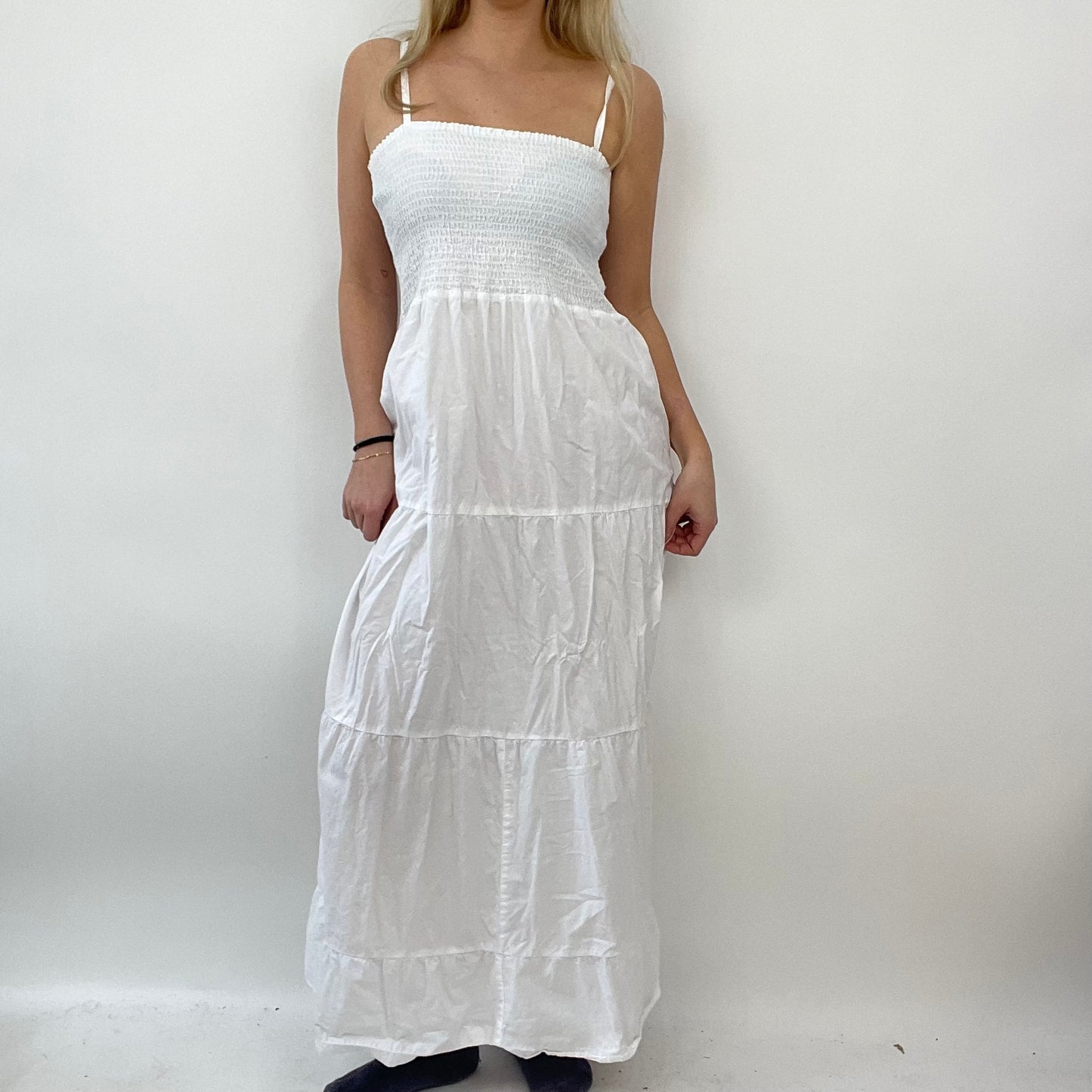 ETHEREAL GIRL DROP | small white tiered maxi dress
