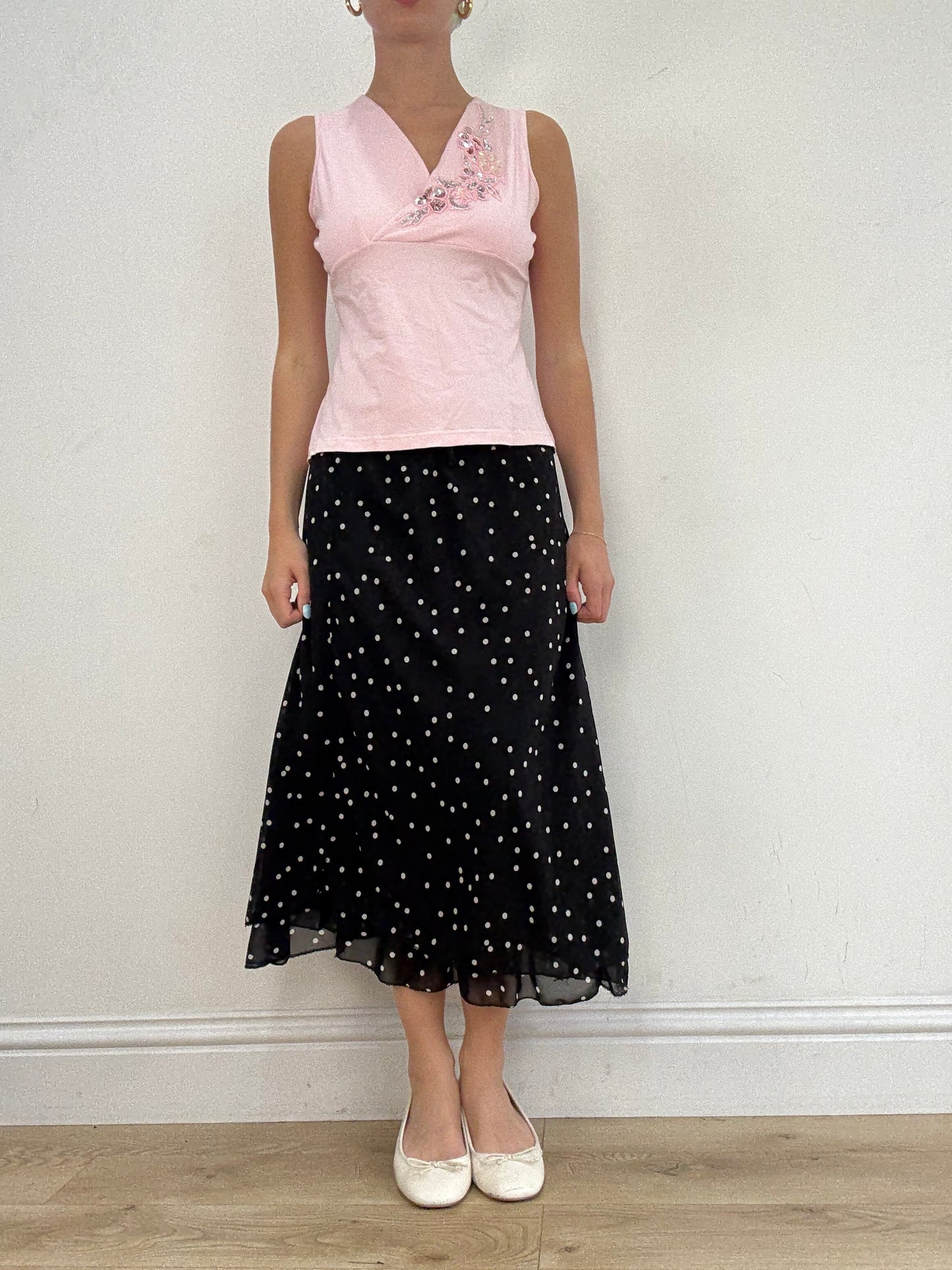 vintage edit twenty eight | medium baby pink cami with floral diamanté detail