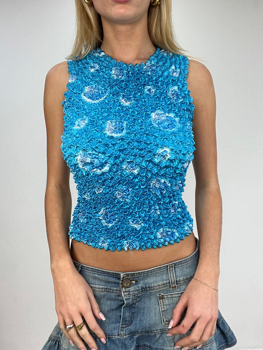 💚 vintage edit five | small blue satiny bubble crinkle top