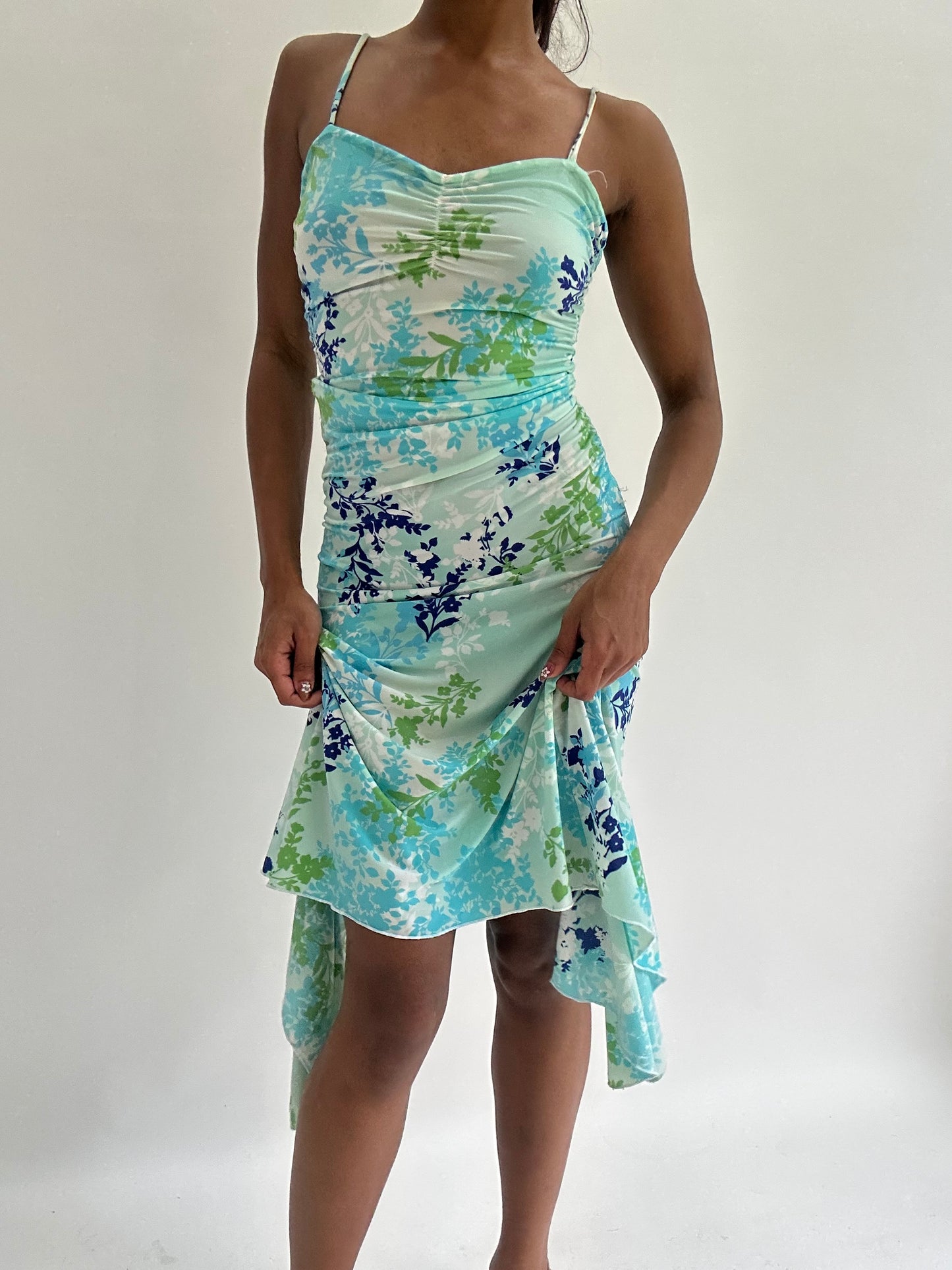 zara larsson drop | small/ medium blue motivi floral midi dress