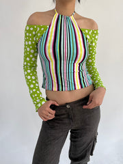 ‼️ | small green polka dot striped long sleeve top