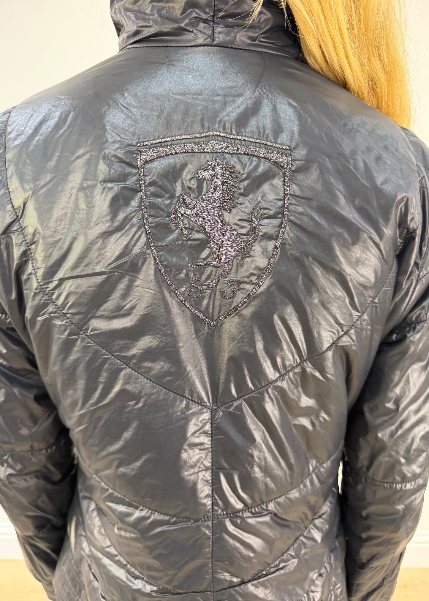 small black ferrari puffer coat