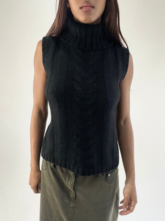 WINTER FAVOURITES | small black knit roll neck sleeveless jumper