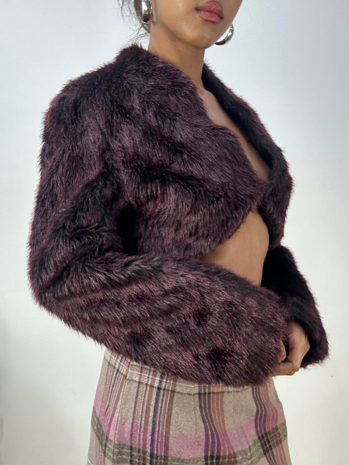 vintage edit: halloween | small burgundy faux fur cropped jacket