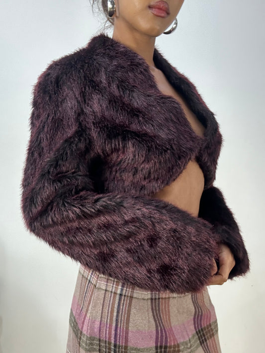 vintage edit: halloween | small burgundy faux fur cropped jacket