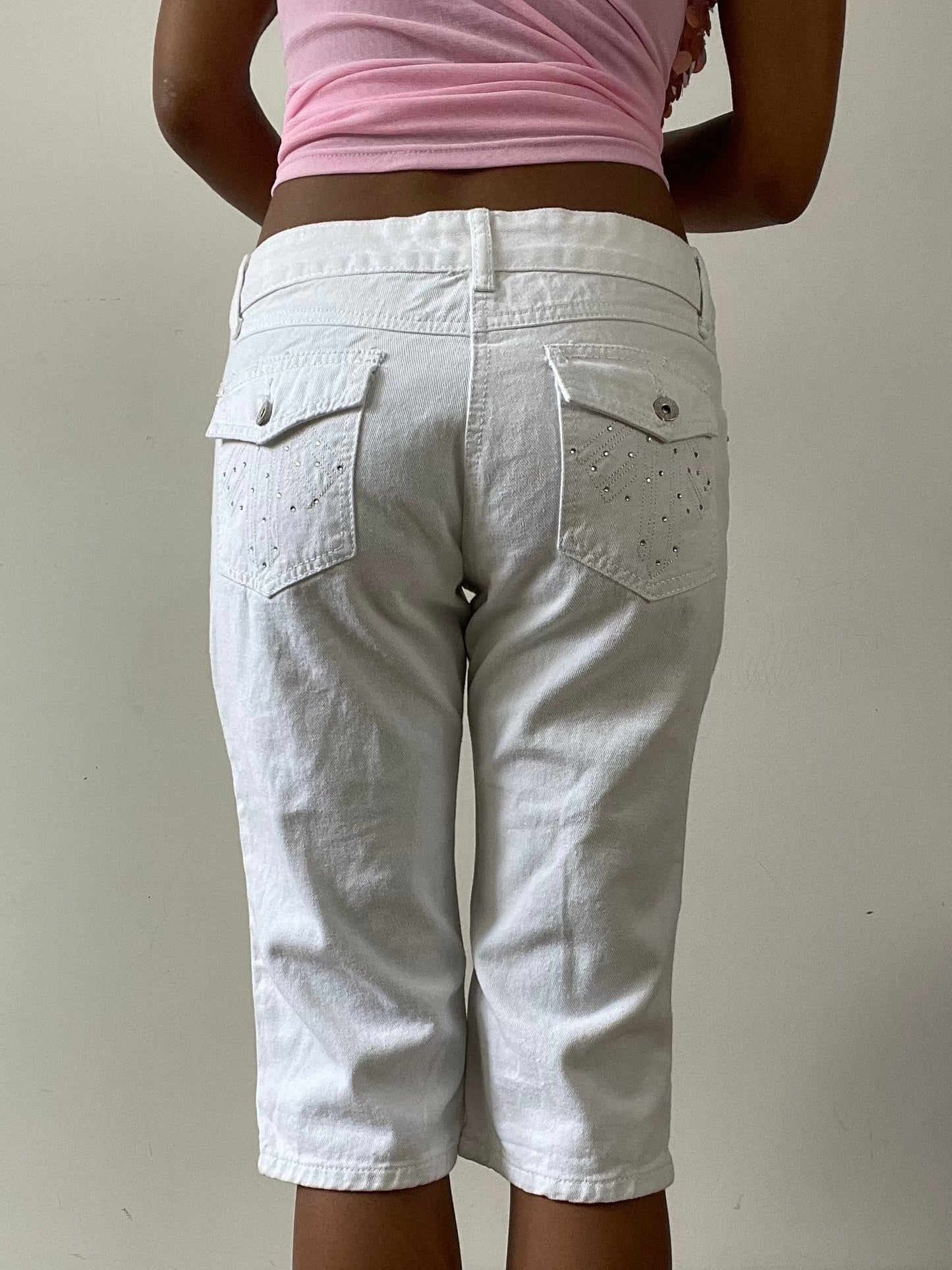 vintage edit twenty-nine | small white cropped jeans with rhinestone detail