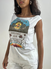 BEST PICKS | small white miss sixty graphic top with cutout back