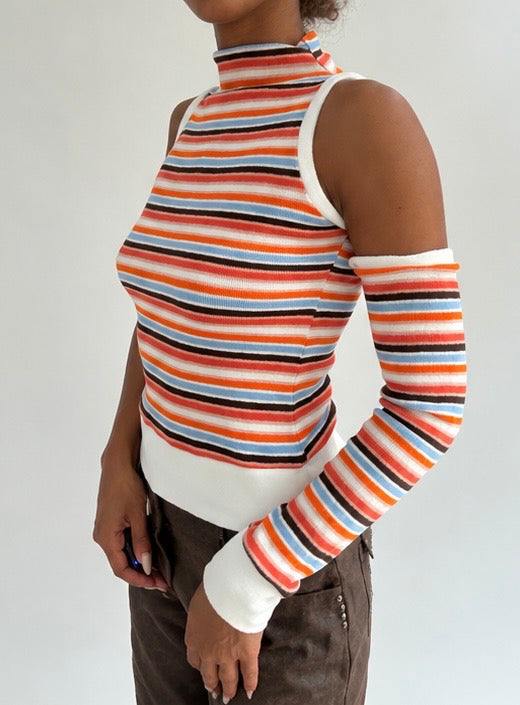autumn picks | small orange striped top with one detached sleeve