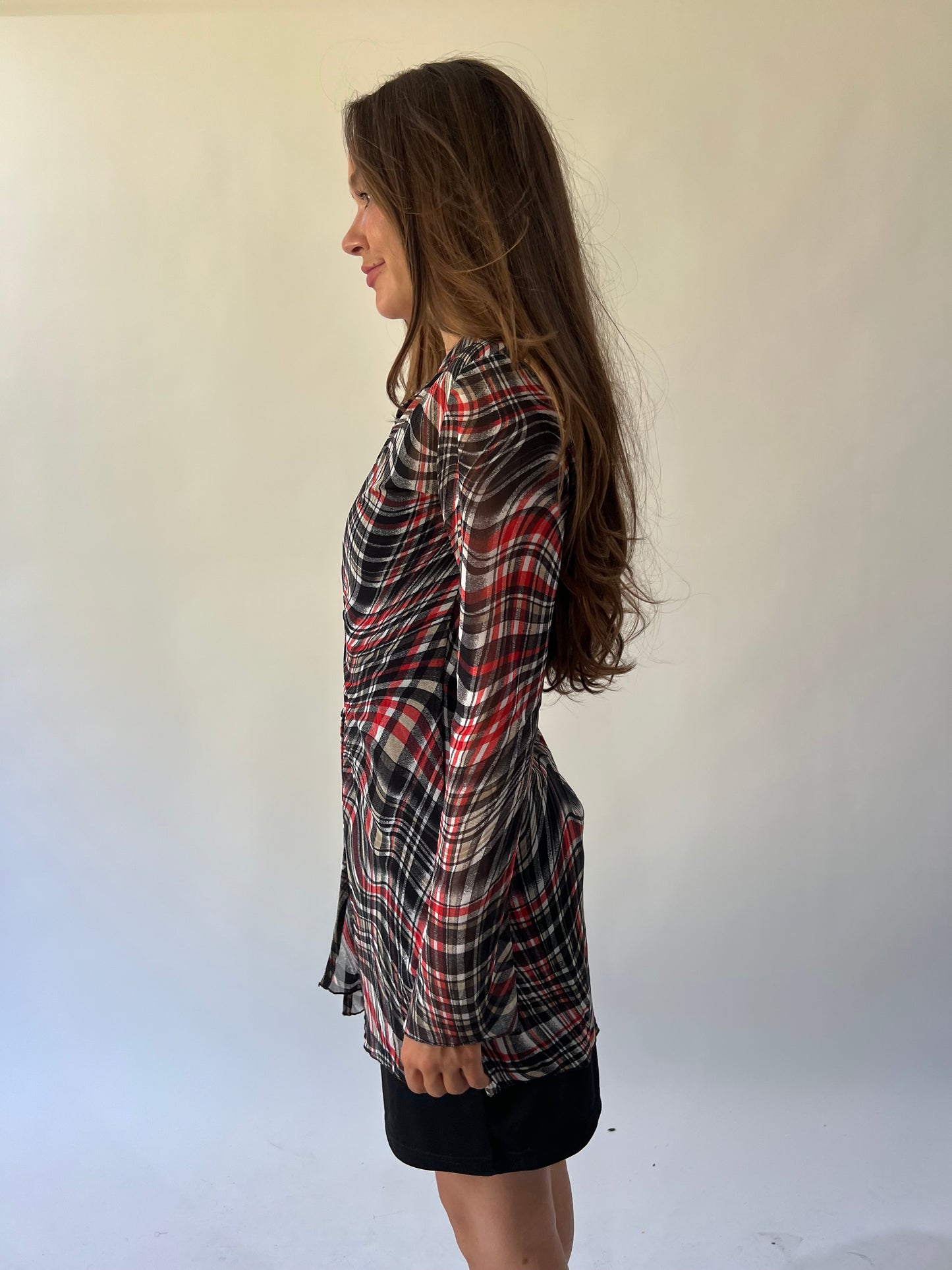 back to school drop | medium/small black and red plaid sheer dress