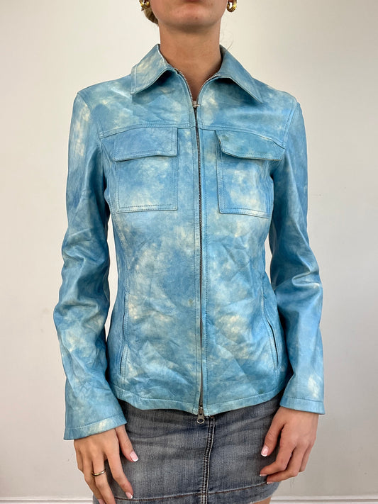 vintage edit twenty | small blue and white faux leather jacket
