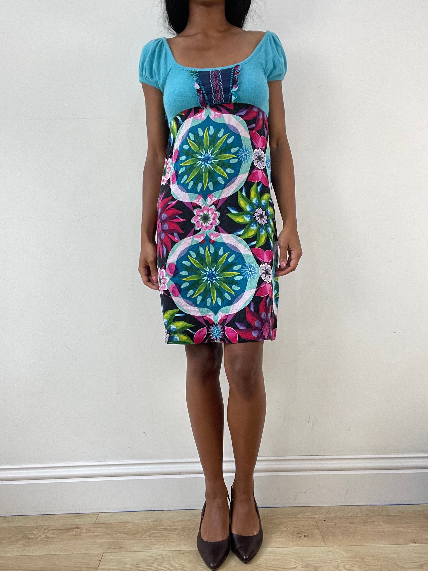 vintage edit: festival | small blue custo barcelona mini dress with floral pattern