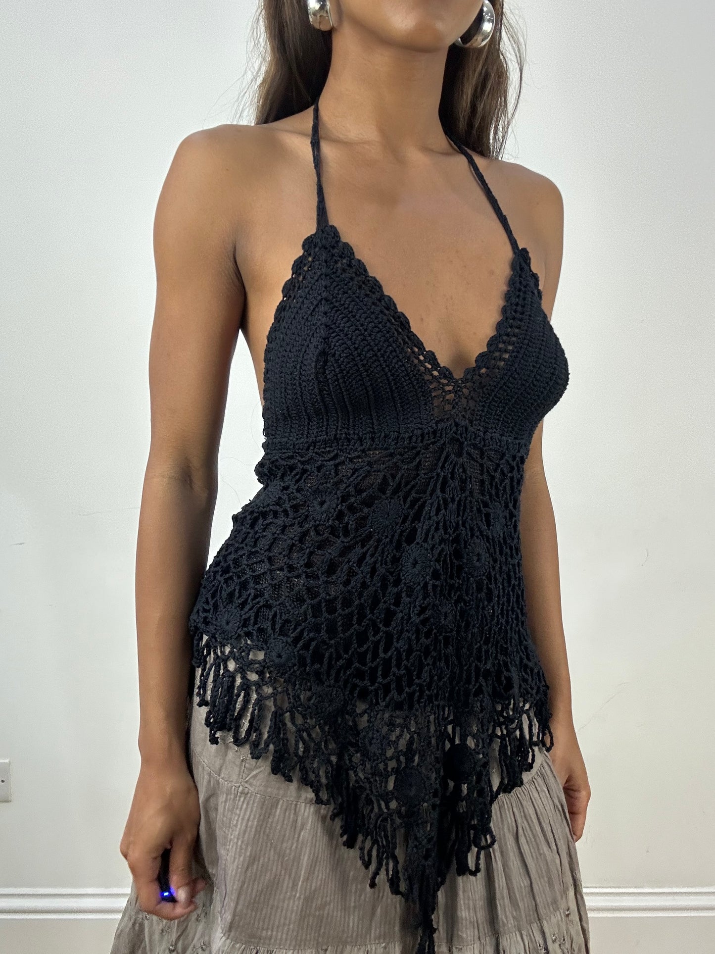 vintage edit: indie sleaze | small black crochet halterneck top