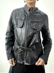 vintage edit: indie sleaze | medium black faux leather belted jacket