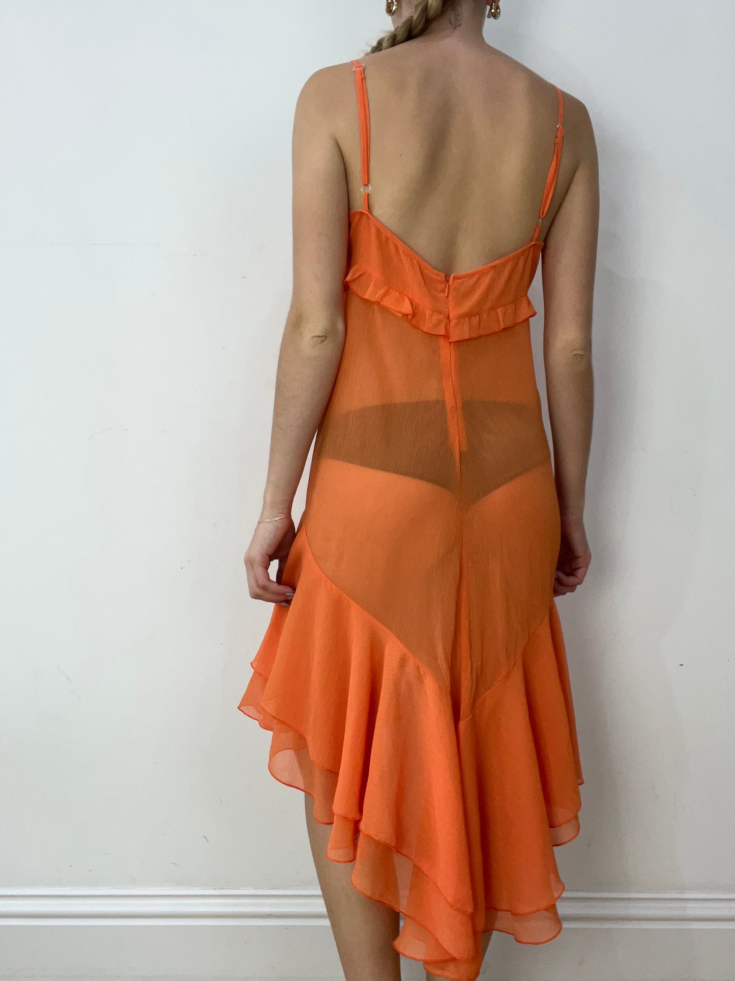 vintage edit thirty | medium orange semi sheer dress
