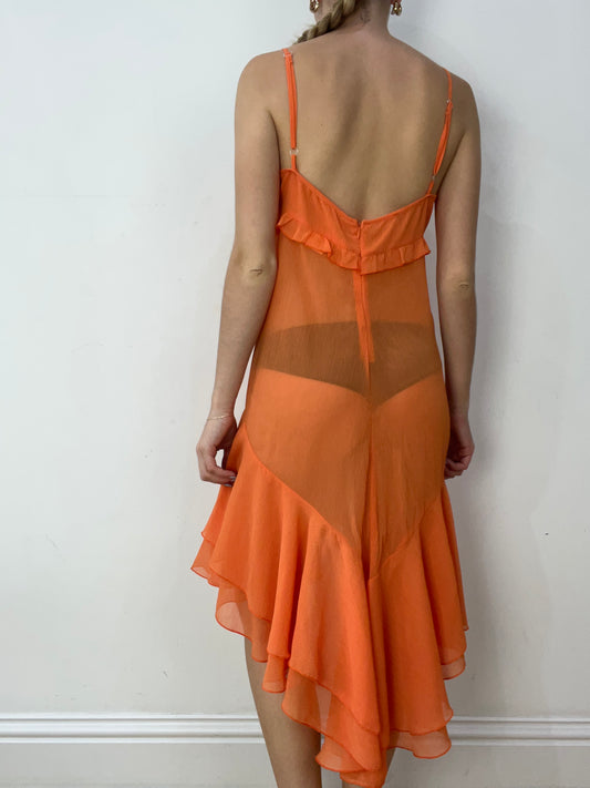 vintage edit thirty | medium orange semi sheer dress