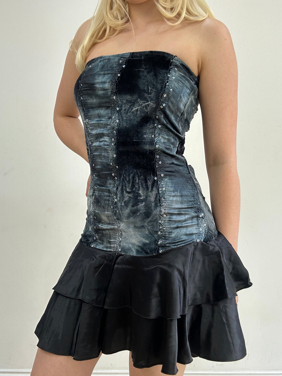 ‼️ | blue and black strapless dress