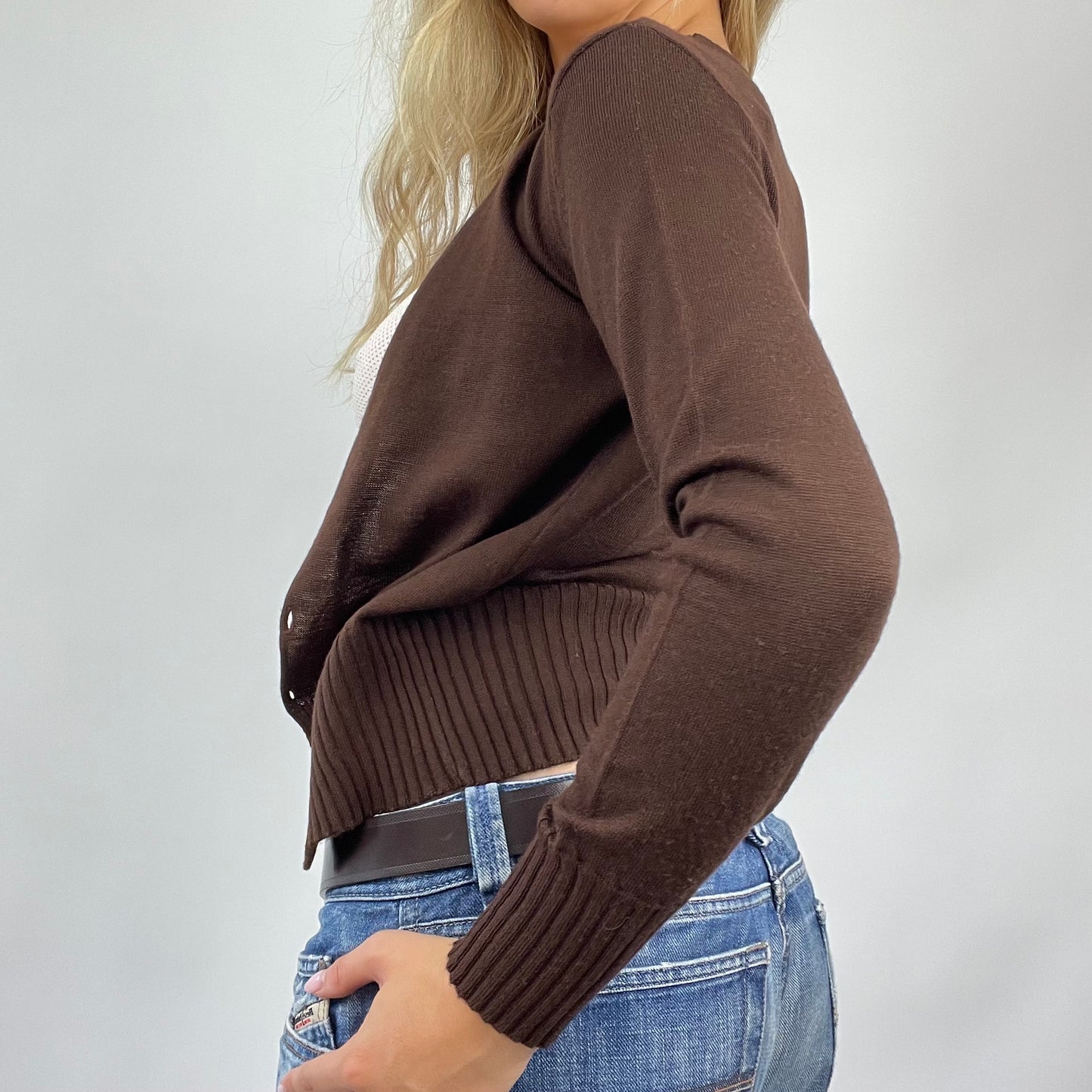 COASTAL GRANDMA DROP | small brown knit cardigan